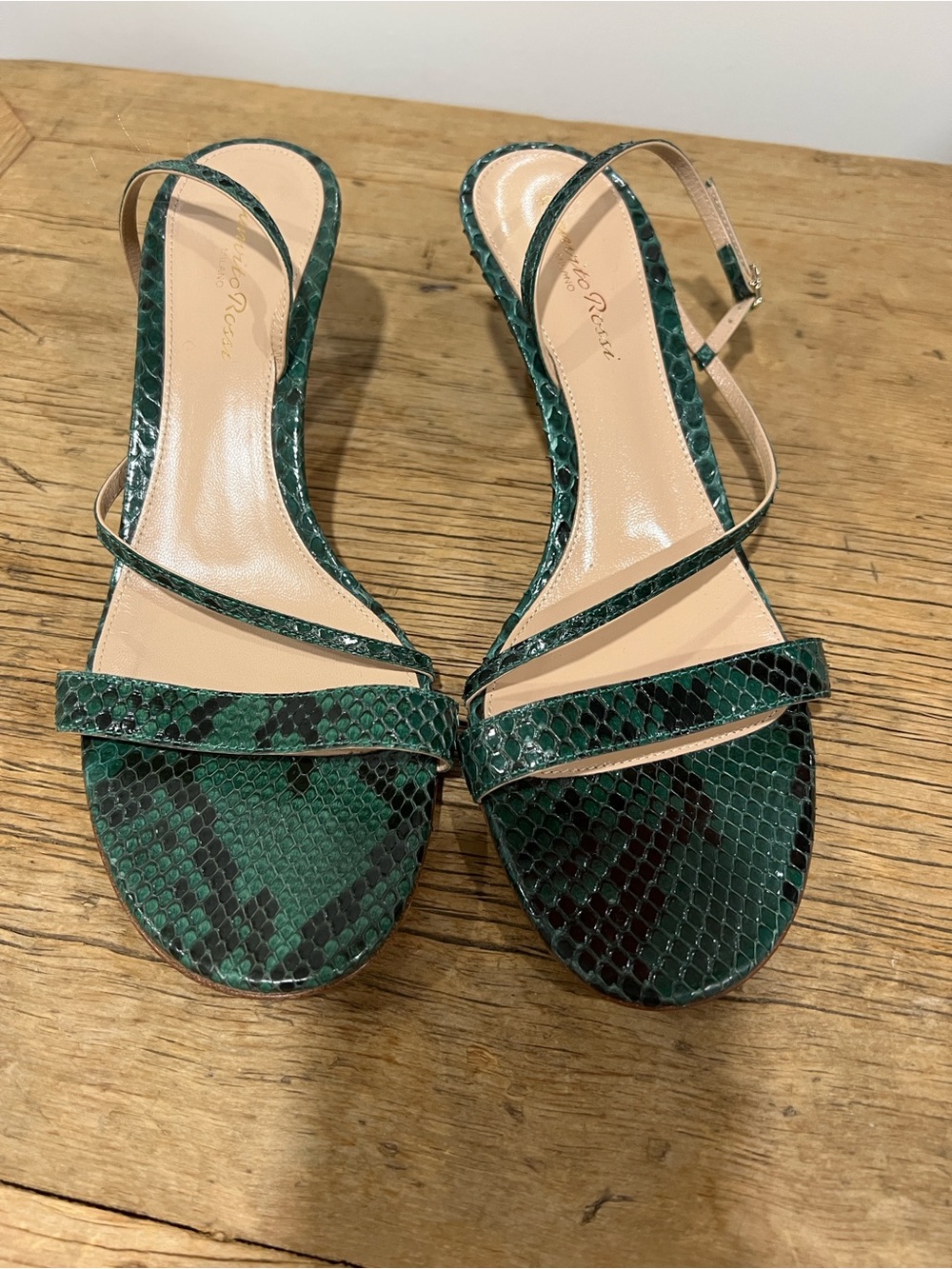 Gianvito Rossi Green Snake-Print Slingback Sandals